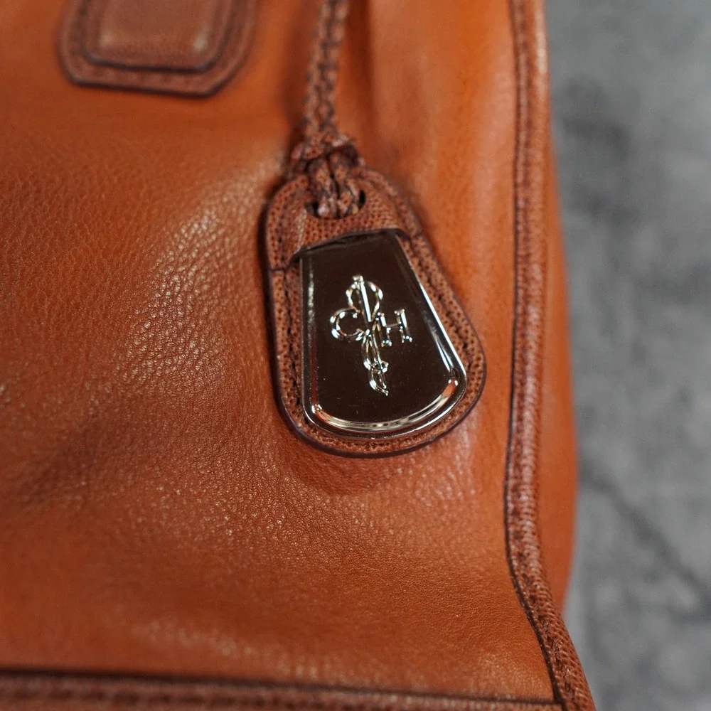Cole Haan Satchel Handbag Womens Brown Leather Turn Lock Gold Hardware Tote